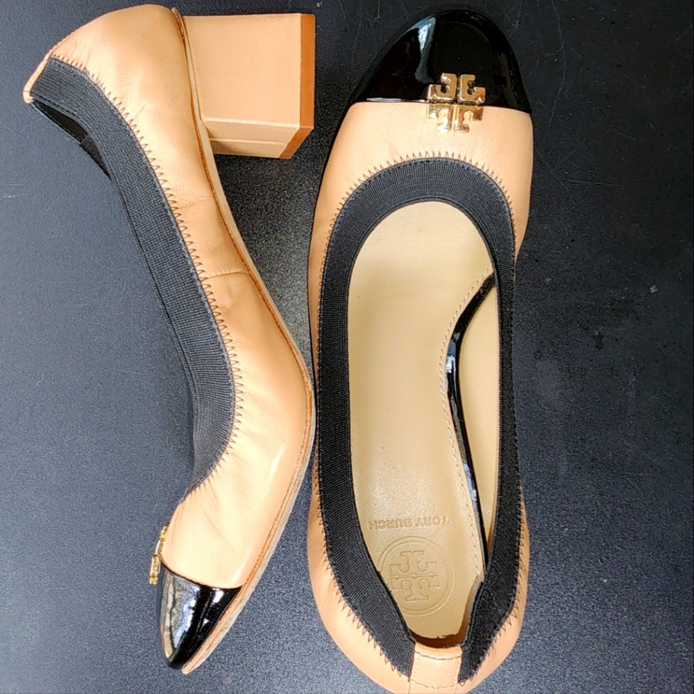Tory Burch Bicolored Shoes 7.5‎ / Pumps / Black and Beige / Heel 2in  / Leather